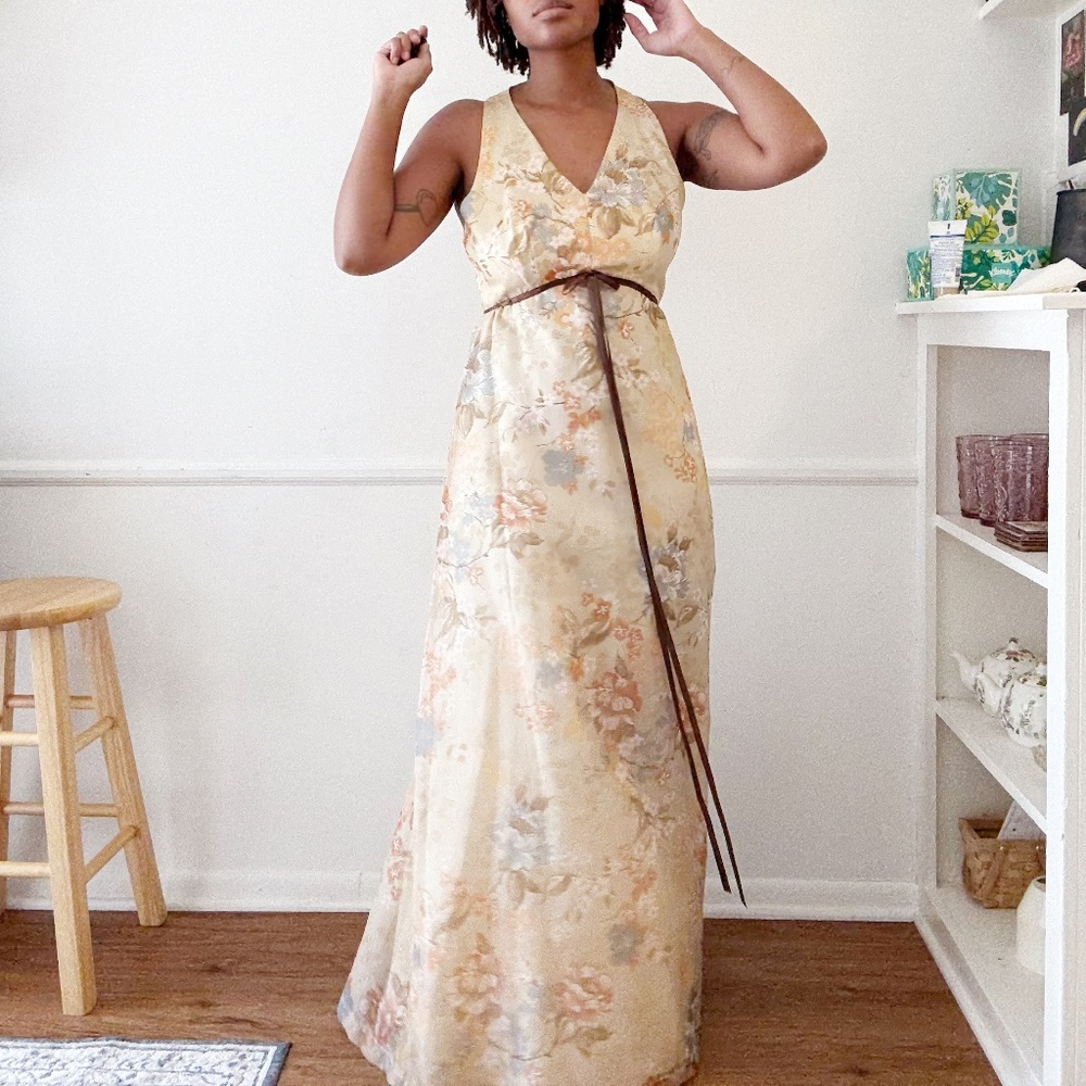 vintage 1970s floral halter gown
